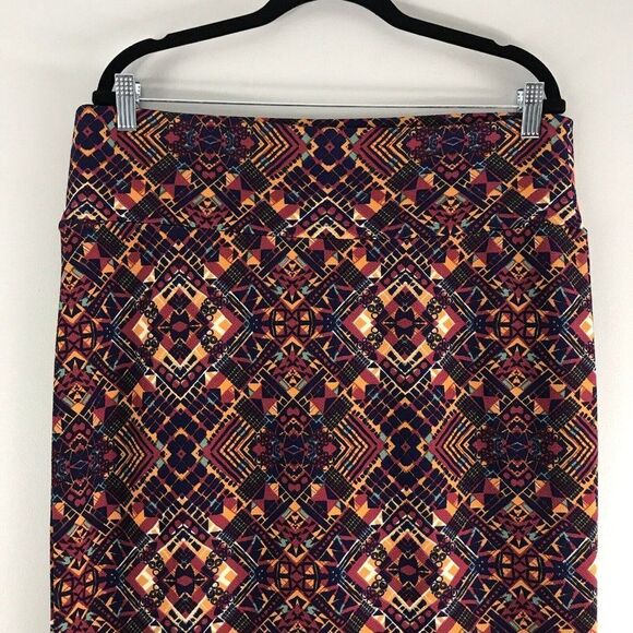 Lularoe Size XL Aztec Tribal Geometric Cassie Skirt Blue Orange Southwestern - Picture 2 of 10